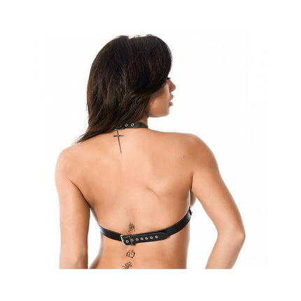 Back view of Leather Open Bra Adjustable with black leather straps and buckle closure for a customizable fit.