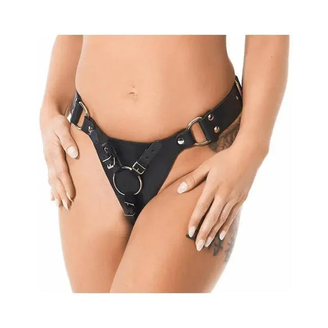 Leather Strap-on Harness with 3 Rings for versatile play, featuring adjustable design and multiple ring sizes for secure fit.