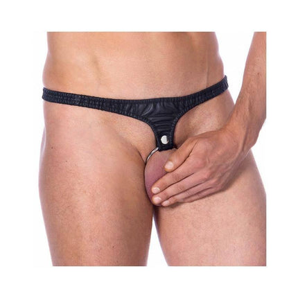 Leather Waistband men’s leather panty with a 50 mm metal crotch ring, showcasing bold style and confident comfort.