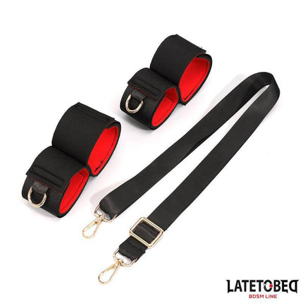 Latetobed Leg Open Restraints Set with neoprene cuffs and adjustable straps for secure and comfortable BDSM play.