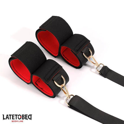 Leg Open Restraints Set from Latetobed BDSM Line, featuring neoprene cuffs with metal connectors for secure and comfortable restraint.