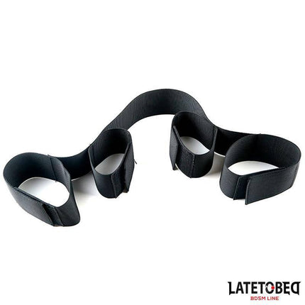 Leg spreader with four foam Velcro handcuffs from Latetobed BDSM Line, designed for secure and comfortable restraint.