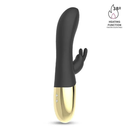 Leums Rabbit Vibe with Warming Functio G Spot Magnetic USB, featuring black silicone design with bunny-ear clitoral stimulator