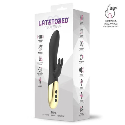 Leums Rabbit Vibe with Warming Functio G Spot Magnetic USB packaging featuring silicone rabbit vibrator and heating function