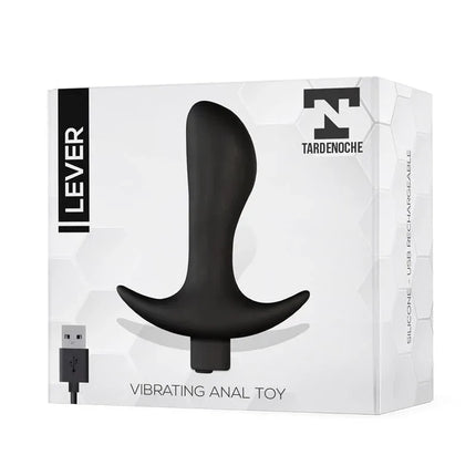 Lever Anal Plug with Vibration USB Silicone in retail packaging