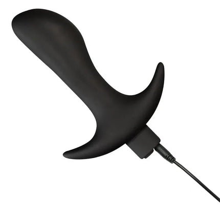 Lever Anal Plug with Vibration USB Silicone in black showing USB cable attachment, made from smooth silicone for comfortable use.