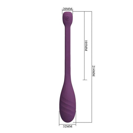 Purple Leviathan Vibrating Egg with App and dimensions for powerful internal stimulation and app-enabled controls.