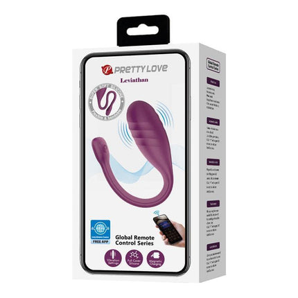 Leviathan Vibrating Egg with App packaging, showcasing remote control and 12 vibration modes for enhanced intimate experiences.