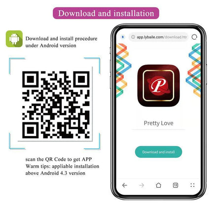 Download and installation guide for Leviathan Vibrating Egg with App, featuring QR code for Android app installation.