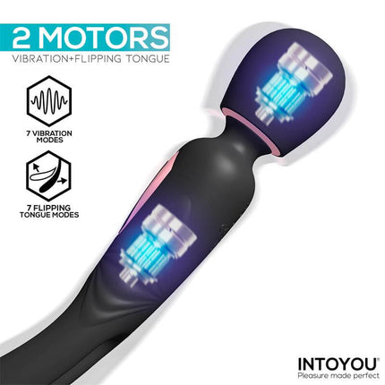 Lexy Vibrating Wand with Internal Flipping Tongue showcasing 7 vibration and flipping tongue modes by Intoyou.