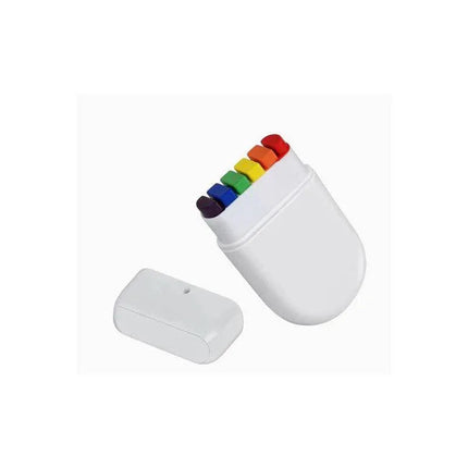 LGBT-colored crayons set in a white case, featuring six vibrant rainbow colors for face and body art, made from non-toxic paraffin wax.