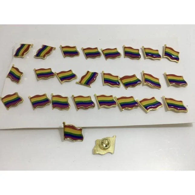 LGBT+ Pride Metal Pin featuring colorful flag designs displayed in a row, showcasing diversity and durability for daily wear.