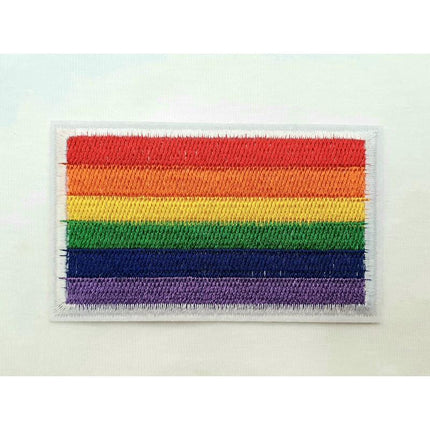 LGBT+ Pride Rectangular Cloth Patch featuring colorful stripes for versatile use on clothing and accessories.