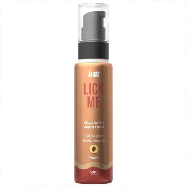 Lick Me Peach Kissable Gel with Warm Effect 50ml bottle with peach flavor for heightened intimacy and safe use with sex toys and condoms.