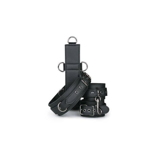 Ligature Set Neck and Wrist Restraint with faux leather harness and adjustable cuffs for comfort and security.