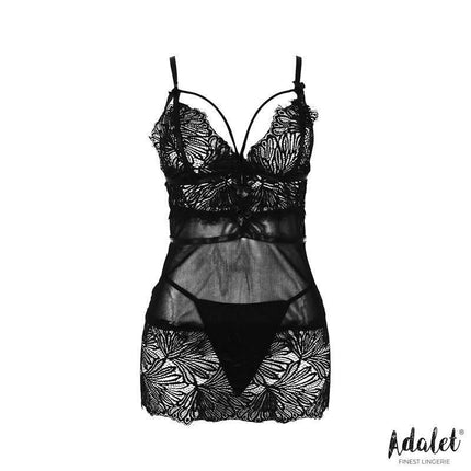Lila Open Back Babydoll and Thong with floral lace and semi-transparent fabric from Adalet, designed for a flirty and comfortable fit.