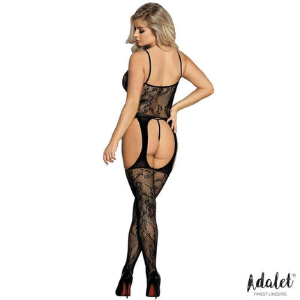 Back view of model wearing Lilly Open Bodystocking with Garters by Adalet, showcasing provocative design with integrated garter belt.
