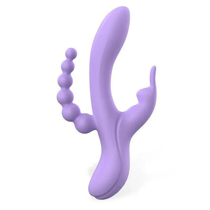 Lindsay Vibe with Anal Chain Liquid Silicone Unibody Flexible 2 Motors dual-motor vibrator in purple, featuring curved body and clitoral stimulator.