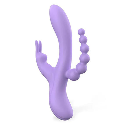 Lindsay Vibe with Anal Chain Liquid Silicone Unibody Flexible 2 Motors in purple, featuring dual motors and clitoral stimulator.