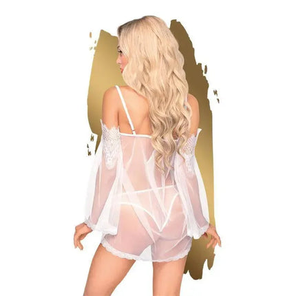 Model wearing Lip Smacker Chemise White from Penthouse Collection, showcasing silky luxurious fabric, back view.