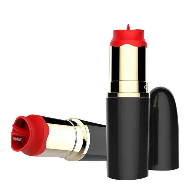 Lipstick Vibrator with Stimulating Tongue USB Black in sleek design, showcasing vibrant colors and compact shape for discreet pleasure.