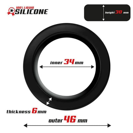 Liquid Silicone Cock Ring 3.4 cm with measurements and 100% silicone material features