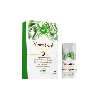 Liquid Vibrator Coconut 100% Vegan Heat Effect 15 ml packaging with bottle, tingling effect gel.