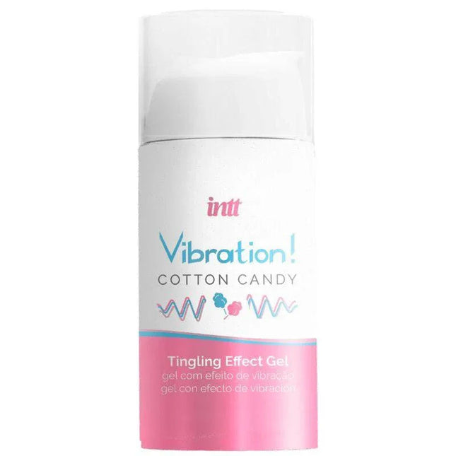 Liquid Vibrator Cotton Candy 15 ml bottle with tingling effect gel, offering warming and pulsating sensations for intimate moments.