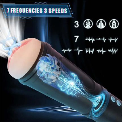 Locker Masturbator with Vibrating and Sucking Efect showcasing 7 frequencies and 3 speeds for diverse intimate experiences