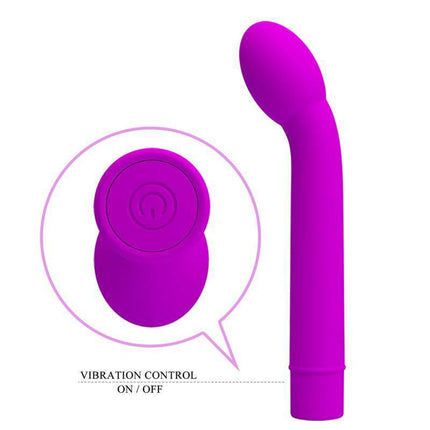 Logan Vibe Purple silicone vibrator with ergonomic design and 10 vibration functions shown in vibrant purple color.