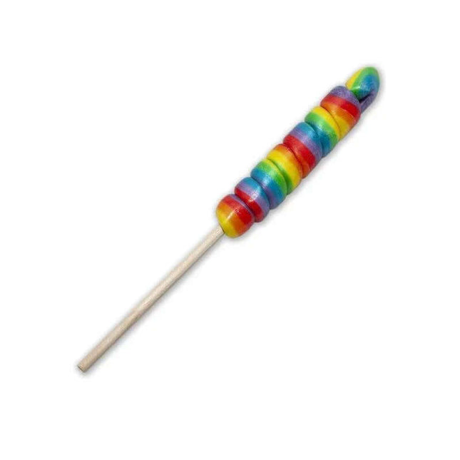 Lollipop LGBT Flag 50gr: Rainbow flag-inspired candy lollipop, perfect for Pride celebrations and parties, 50-gram sweet treat.