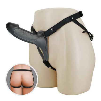 London Universal Strap-On Harness with Hollow Dildo 6.6 displayed on mannequin