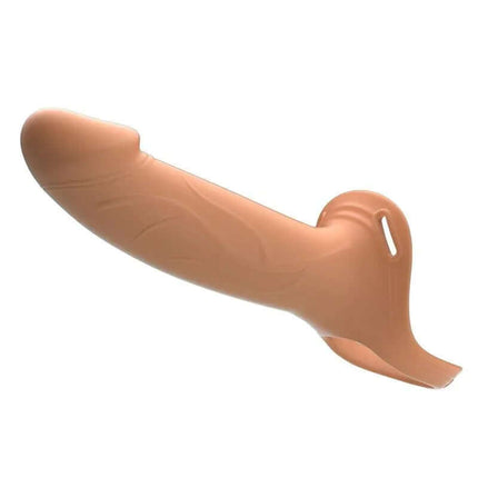 London Universal StrapOn Harness with Hollow Dildo 6.6 in beige, showcasing detailed texture.