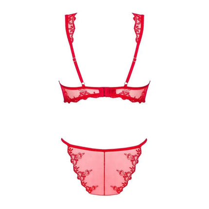 Lonesia Lace Bra Set With Thong in red, featuring lace details for elegance and sophistication, crafted by Obsessive for intimate moments.