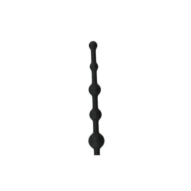 Long Anal Beads Black, featuring a 33.5 cm soft, flexible chain with ten beads designed for comfortable escalating stimulation.