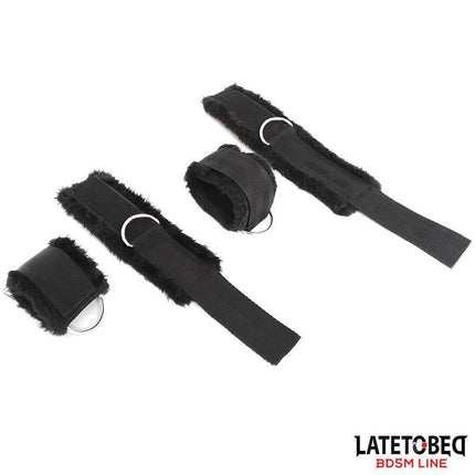 Long Velvet Bed Bondage Restraints Adjustable featuring black velcro handcuffs from Latetobed BDSM Line.