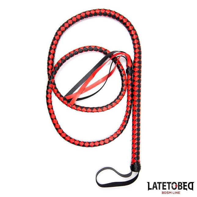Long Whip Blacl and Red 210cm BDSM accessory with sleek design and precision balance for intimate moments.