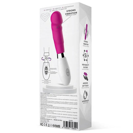 Louver Vibe Silicone Pink on packaging box, featuring ergonomic handle and semi-realistic tip for versatile pleasure.