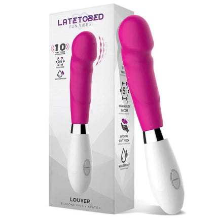 Louver Vibe Silicone Pink vibrator with ergonomic handle and smooth silicone body designed for pleasure with 10 vibration functions.