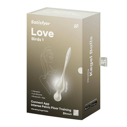 Box of Love Birds 1 Kegel Balls with APP White, featuring soft-touch silicone and Bluetooth connectivity for enhanced pelvic floor training.