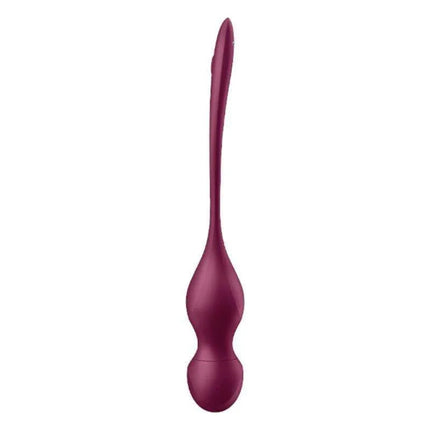 Love Birds Vary Connect App Wine Red pelvic floor trainer in purple, featuring soft silicone curves and return strap for easy use.