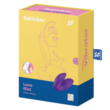 Love Riot Purple finger vibrator in packaging featuring versatile design with 12 vibration functions and high-quality silicone.
