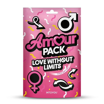 Love Without Limits 7 Pcs. Gift Set package featuring symbols on a pink background for couples' exploration and connection.