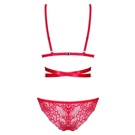 Lovlea 2 Pieces Set in red with unique bra detailing and coordinating lace brief for bold, elegant look