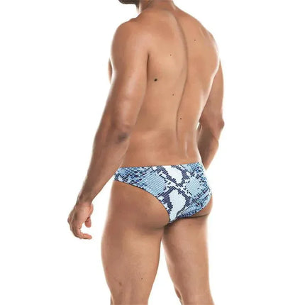 Low Rise Bikini Brief Provocative Snake by Cut4men in blue snake print, ergonomic low-rise design for modern men.