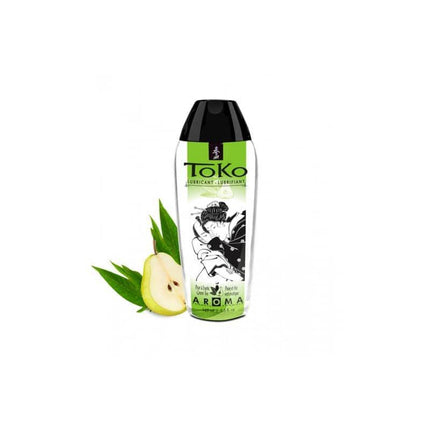 Lubricanr Toko Aroma Green Tee and Pear bottle with pear and green tea leaves