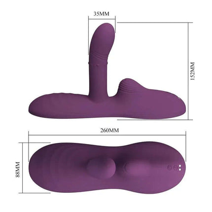 Luka Seat with Vibrator, Finger, Heat Effect and Rotating Beads - Premium silicone design with dimensions visible.