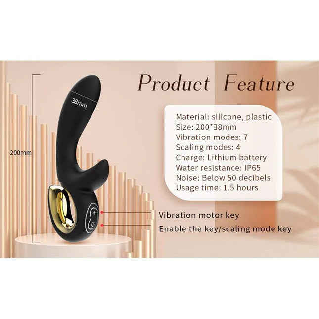 Lulu Vibe with thrusting featured on display with product specifications including size, modes, and materials.