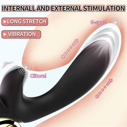 Diagram demonstrating the Lulu Vibe with thrusting, showcasing internal and external stimulation features.