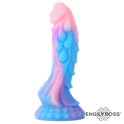 Luminiscent Dragon Shaped Dildo 18 cm in vibrant colors with suction base by Engily Ross, phthalate-free high-quality silicone.